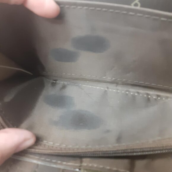 BOC Wallet Faux Leather olive green White Stitch Trim Silver Metal Logo Accent - Picture 7 of 11